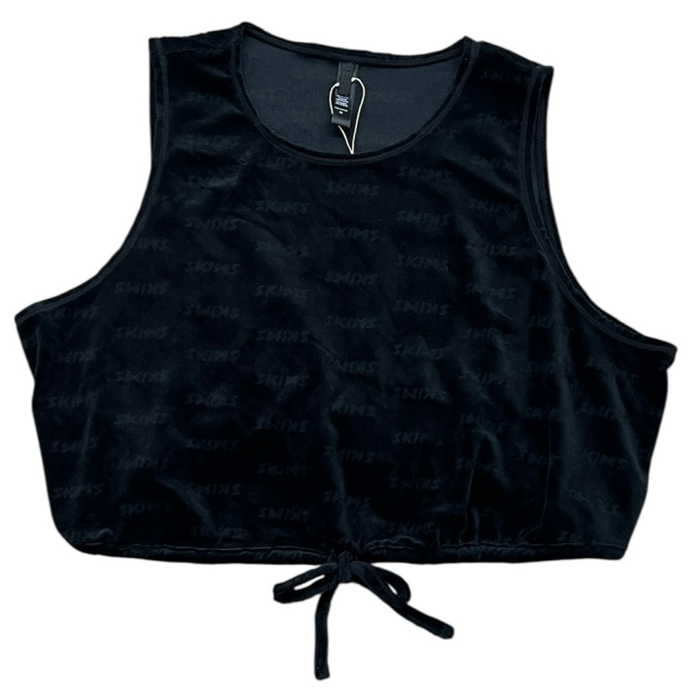 SKIMS Velour Logo Tie Front Crop Black Tank 4X NWT
